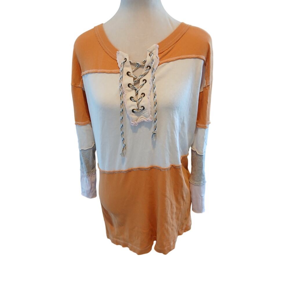 We the Free rugby lace up longline cotton top sz Small oversized‎